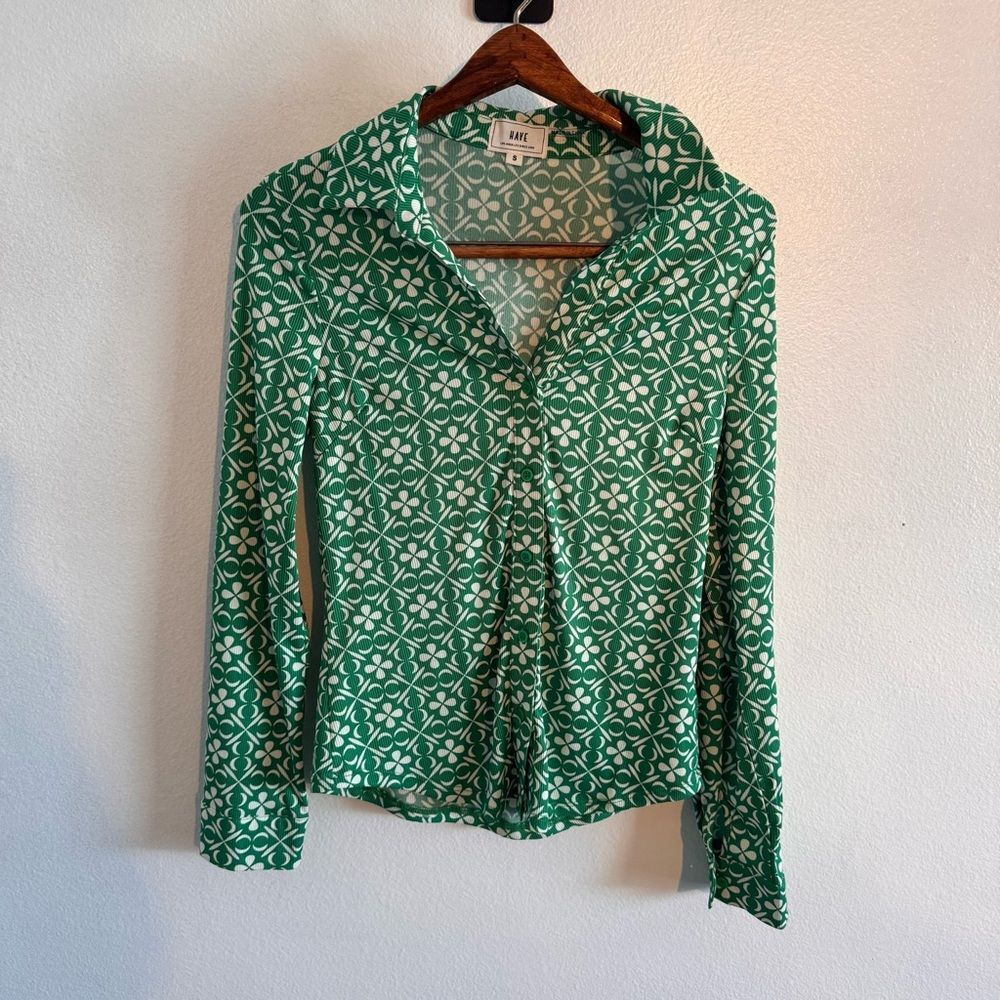 Have Los Angeles Retro 70s Button Front Woman’s Blouse Green St. Patrick Size Sm